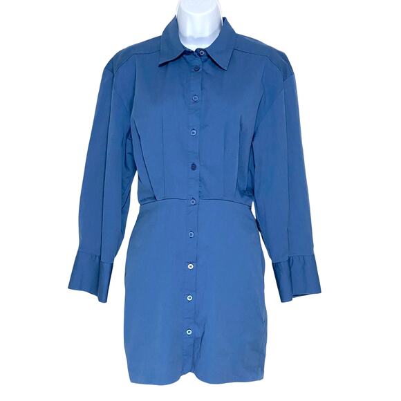Zara Collared Button Blogger Shirt Dress XS Blue Modest Office Church Business - Picture 1 of 5